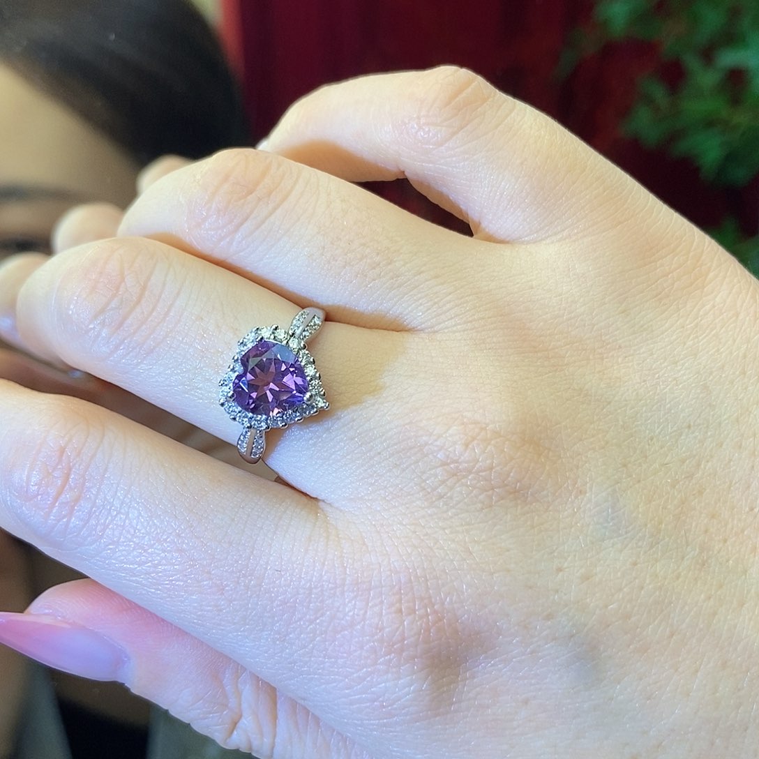 紫晶戒指，银S925镶嵌
