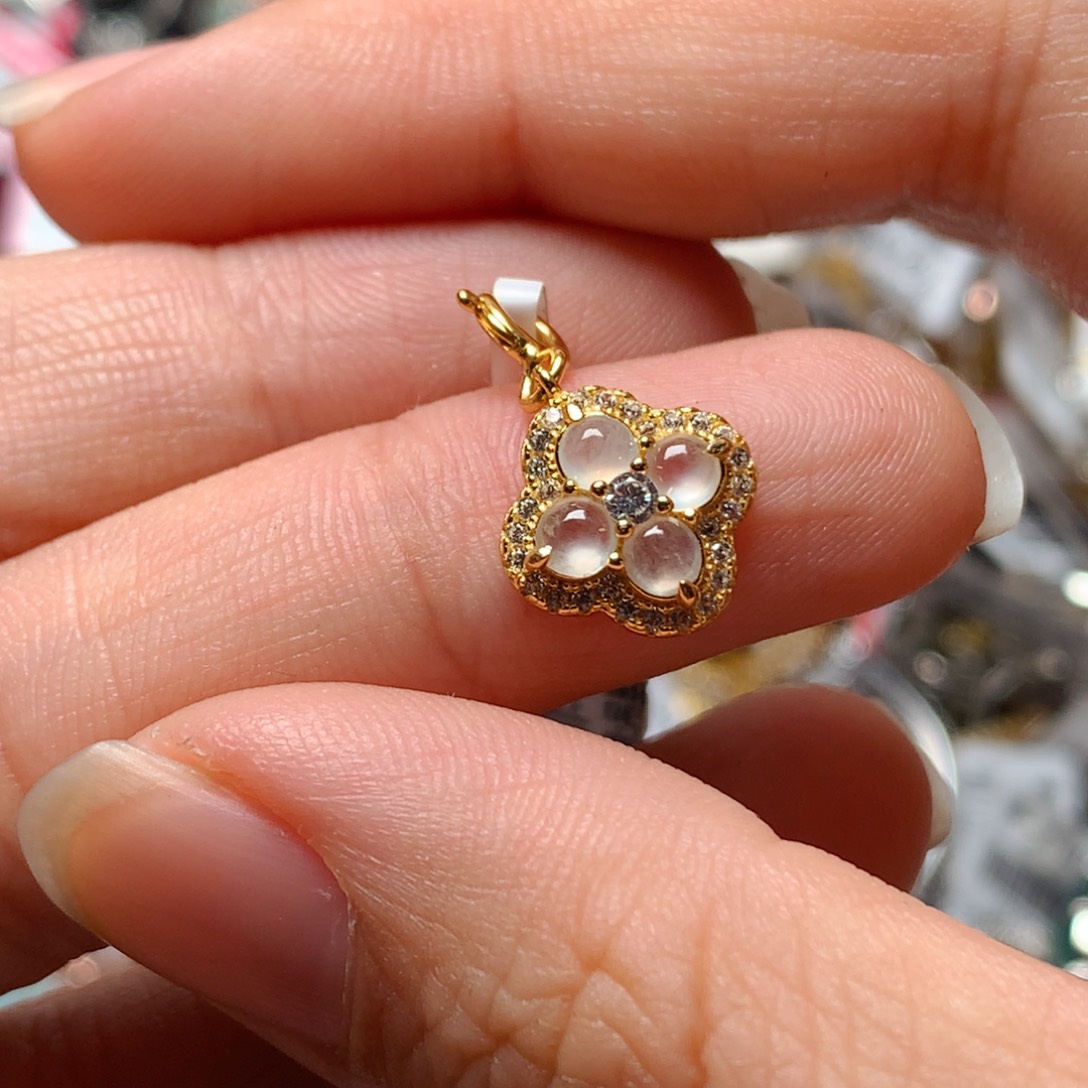 翡翠戒指银S925镶嵌天然翡翠吊坠