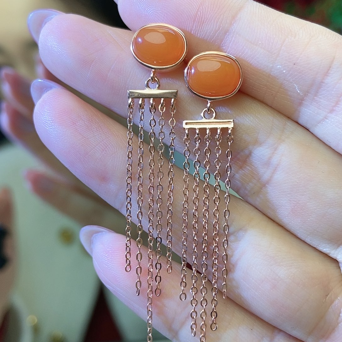 南红玛瑙耳饰银S925镶嵌