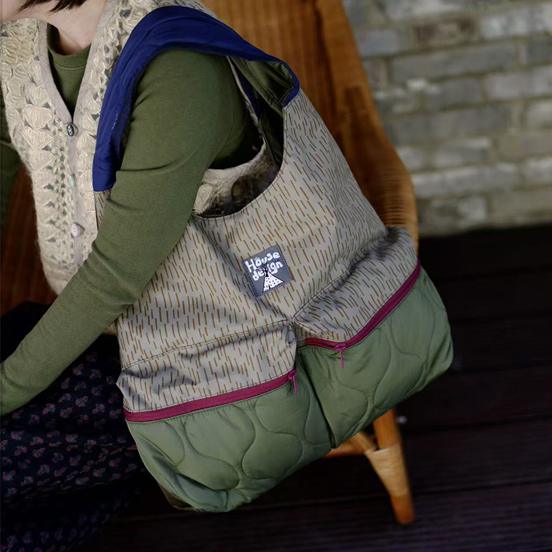 housedesign原创2025新复古拼接设计单肩手提包小众大容量通勤包