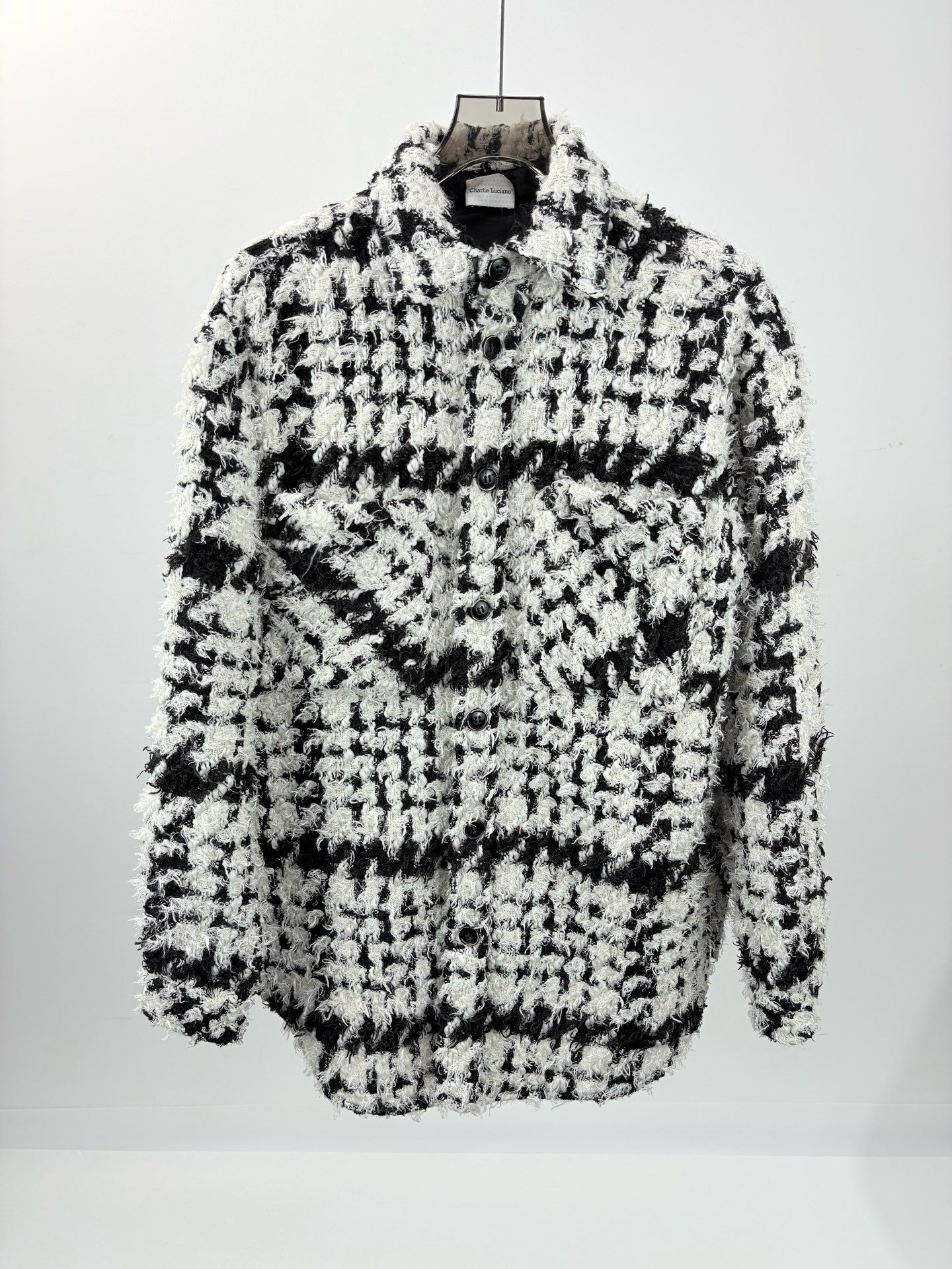 99新 YSL/圣罗兰  CHARLIE LUCIANO小香风黑白千鸟格外套M码13694