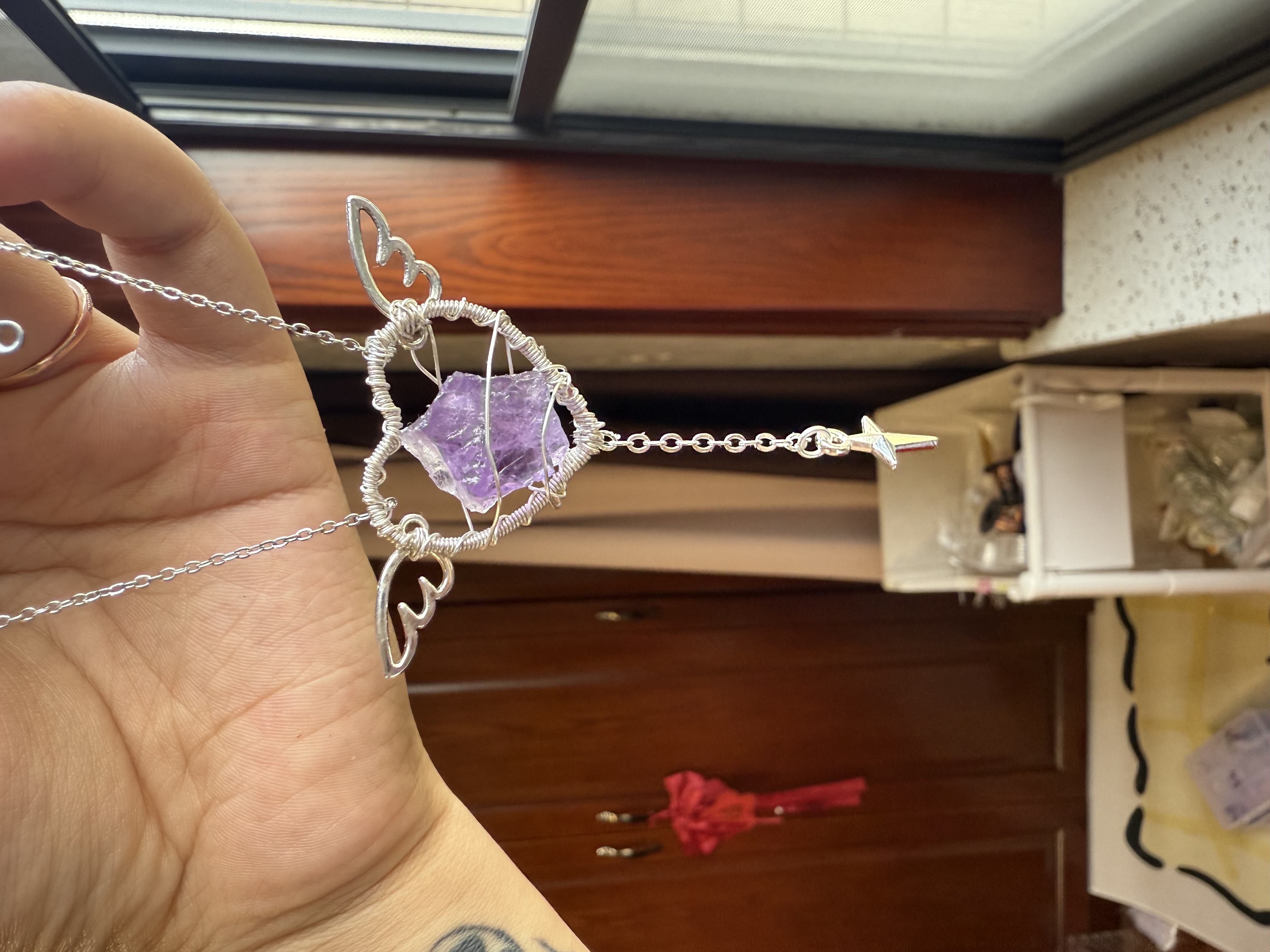 纯手工水晶绕线项链（爱心小翅膀）