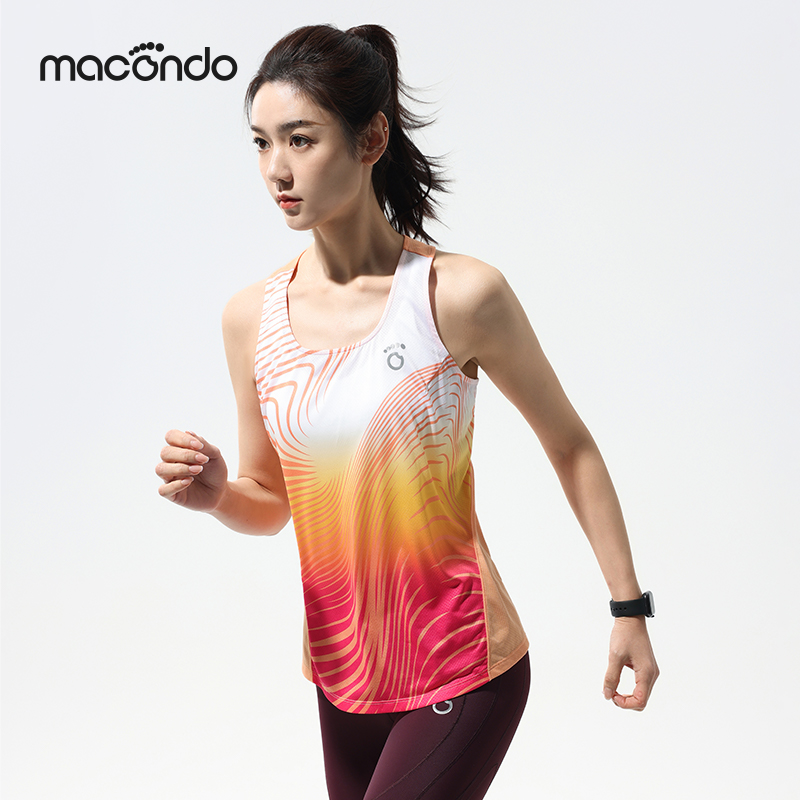 马孔多飞天跑步背心速干透气印染轻量夜跑防磨训练马拉松欧若风