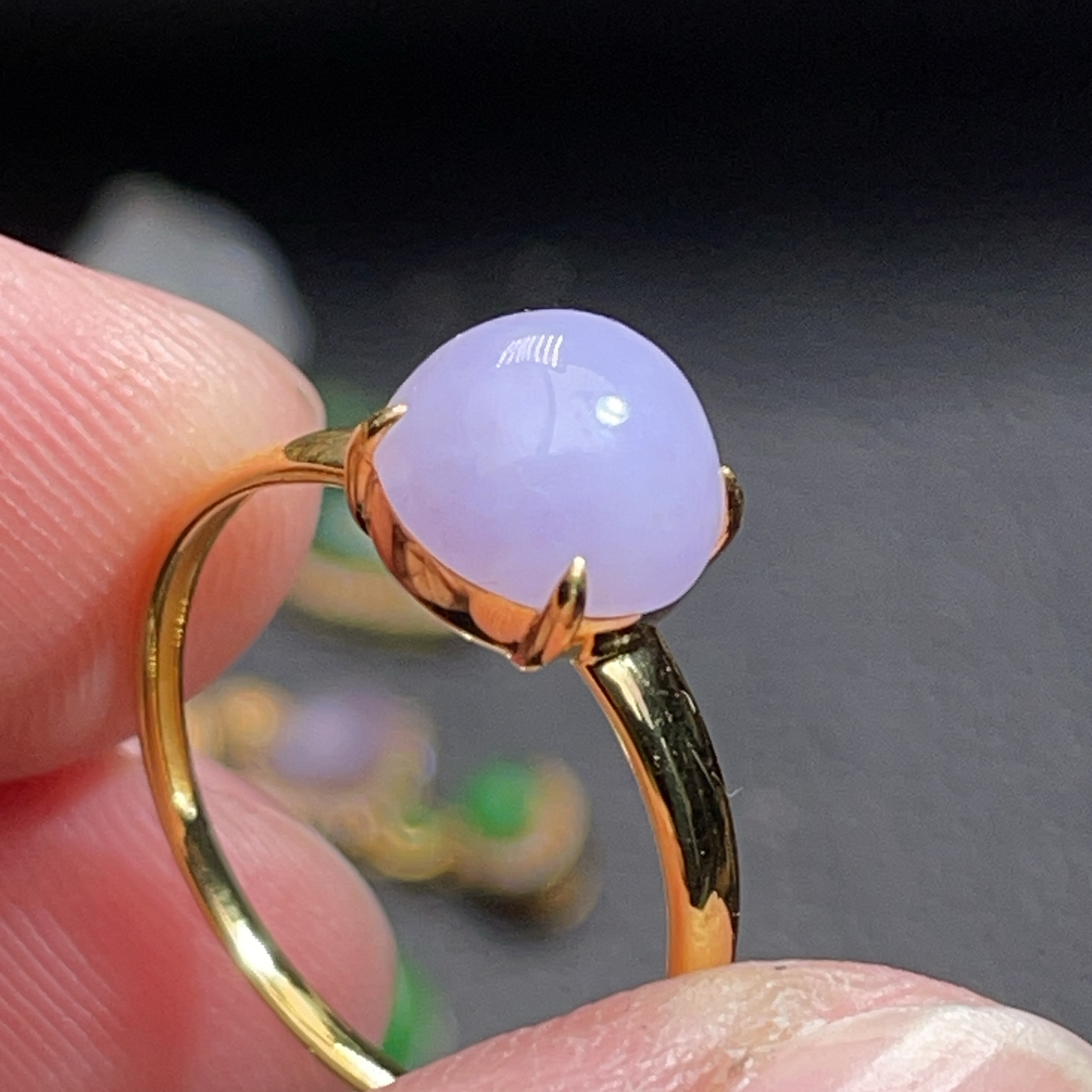 18K金天然翡翠A货-1780紫罗兰蛋面戒指K黄镶嵌珠宝玉石简约精致