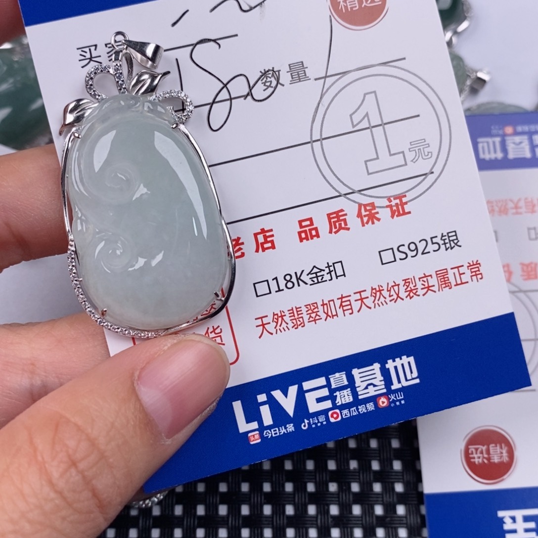 一***灯翡翠银S925镶嵌颈饰