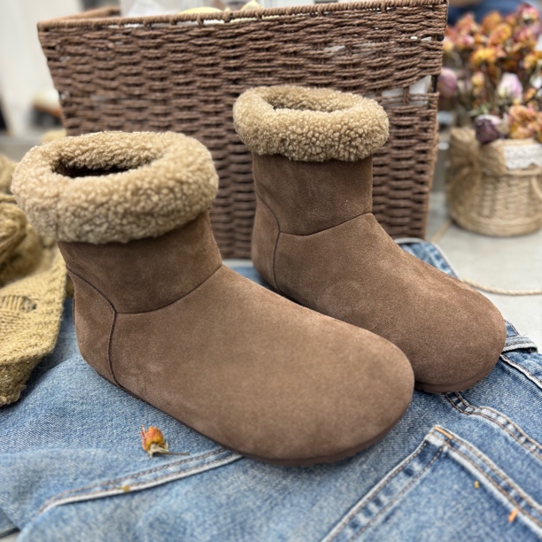 小雨家【韩版】冬季平底套筒百搭时尚保暖洋气加厚毛毛短靴雪地靴