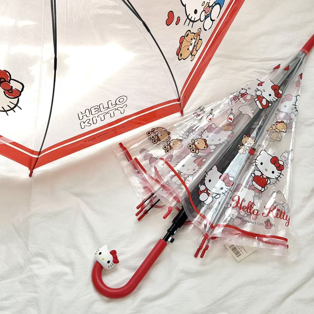 三丽鸥正版授权Hello Kitty透明雨长柄磨砂伞防雨可爱卡通带猫头