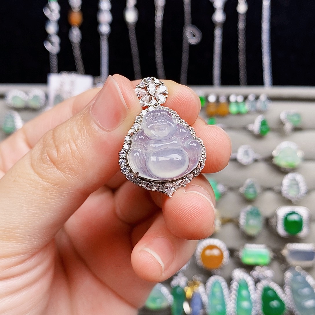 颈饰银S925镶嵌翡翠佛公