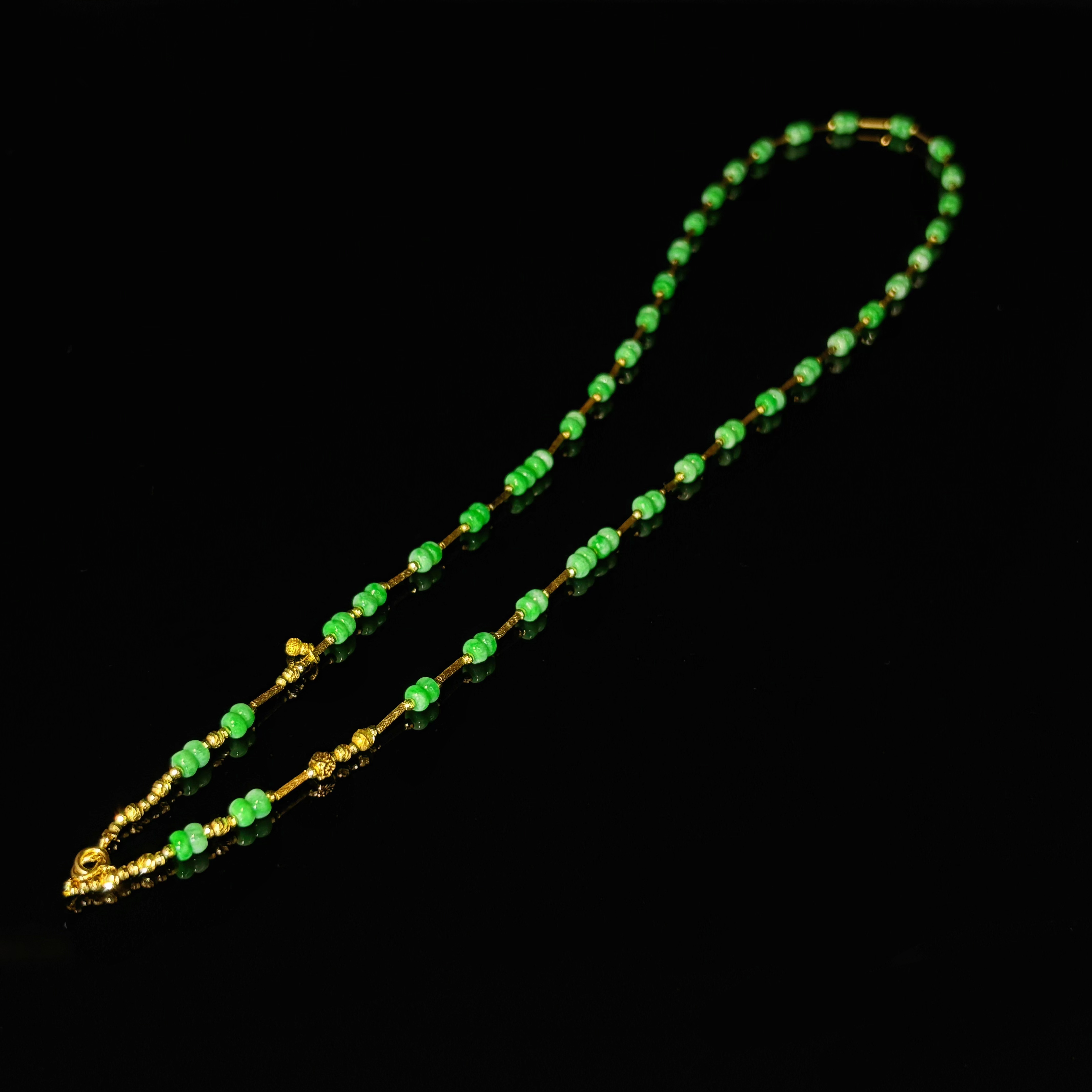 翡翠 算盘珠长项链 18k金  3867 多样性发一件  56cm
