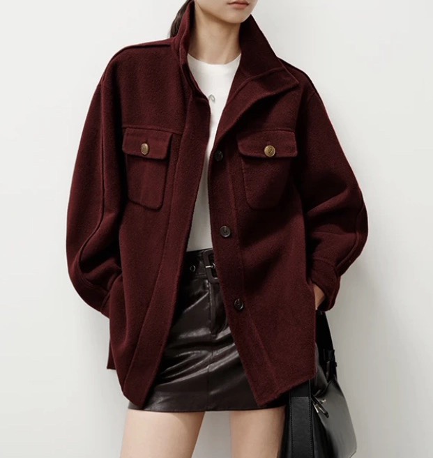 艾家新款呢大衣时尚上衣毛呢外套宽松女新中式秋冬双面呢外套4148