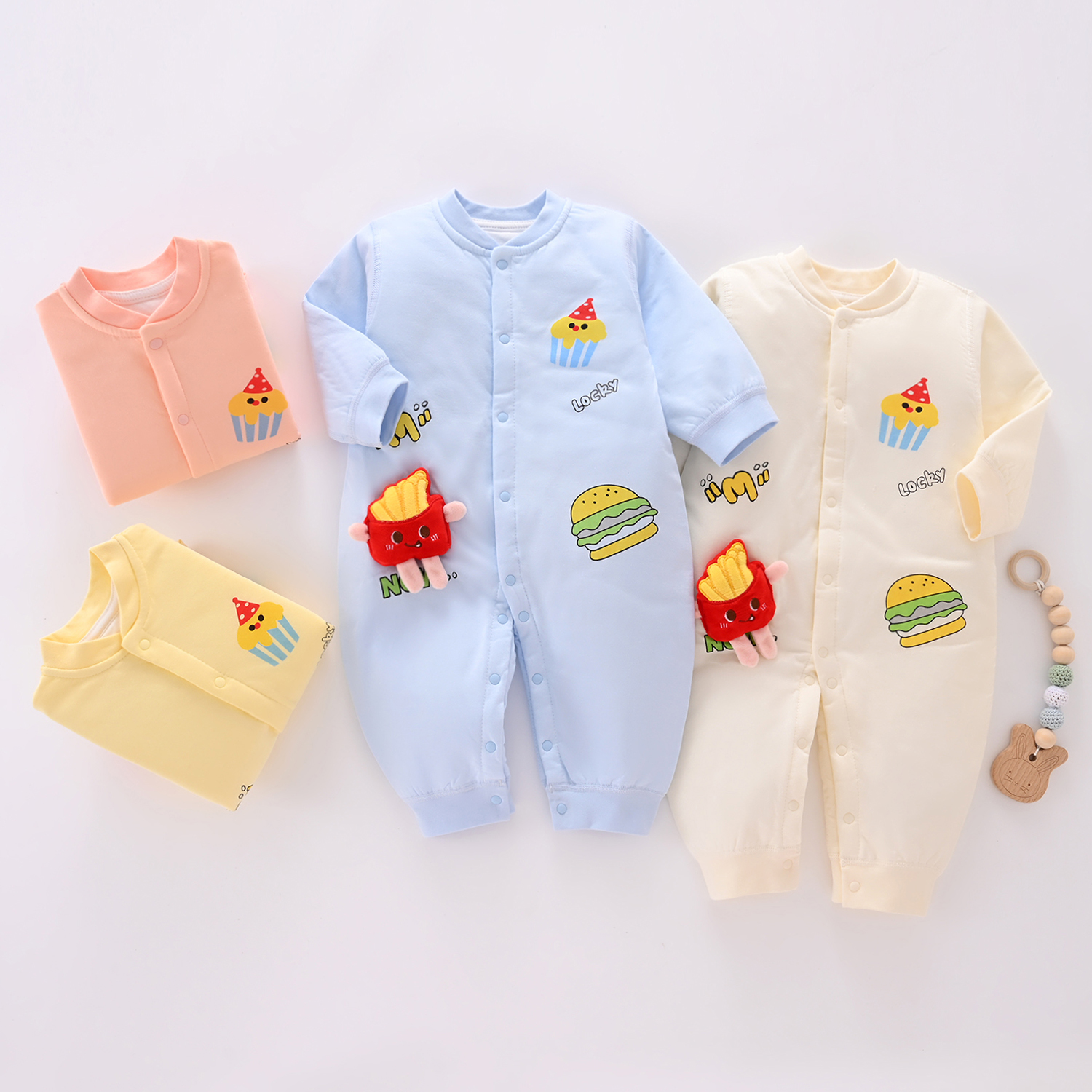 【易帛专享】zhua40克薄棉可爱风春秋哈衣连身衣宝宝幼儿保暖外出服