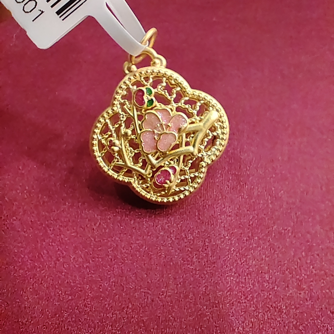 【夏夏专享】足金999 粉花珐琅 GP 1.19 攒金有道