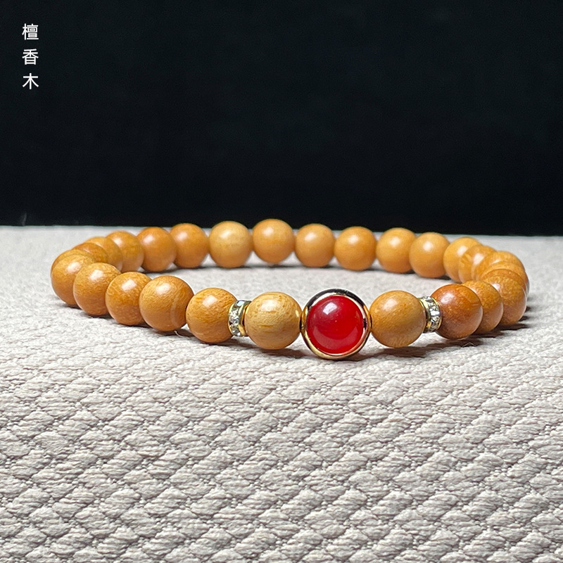 A122新山檀香木手串DIY小巧手链6mm静心佛珠药香黄檀香木单圈情侣