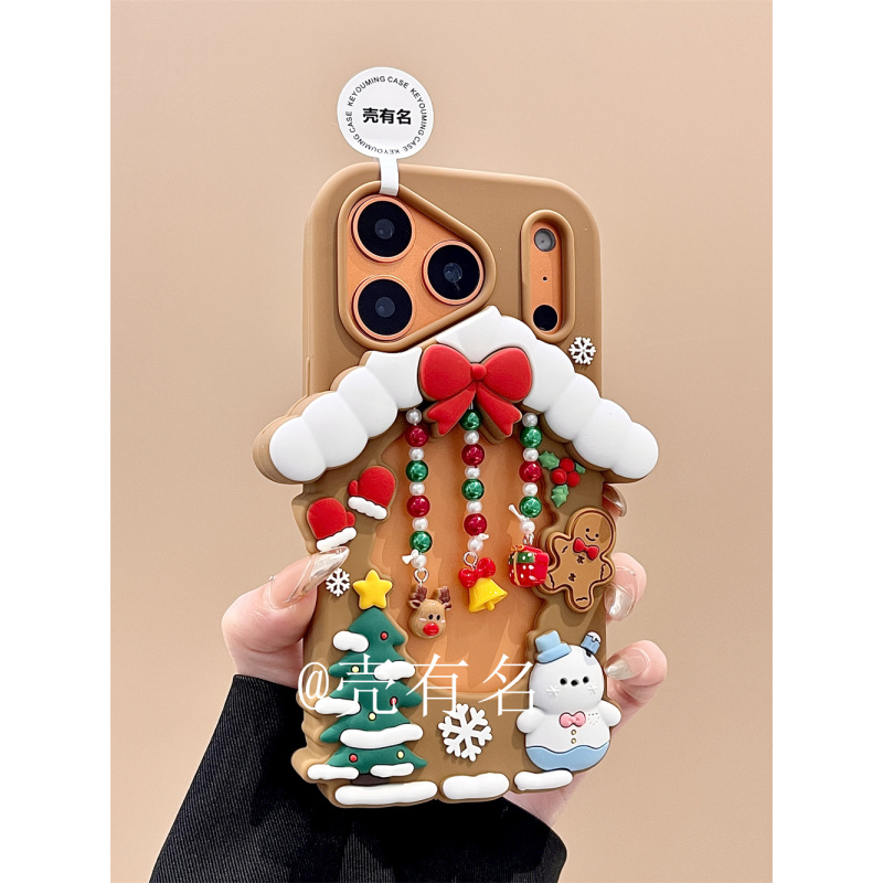 创意硅胶棕底立体屋顶圣诞主题适用苹果17手机壳iPhone16/15/14软