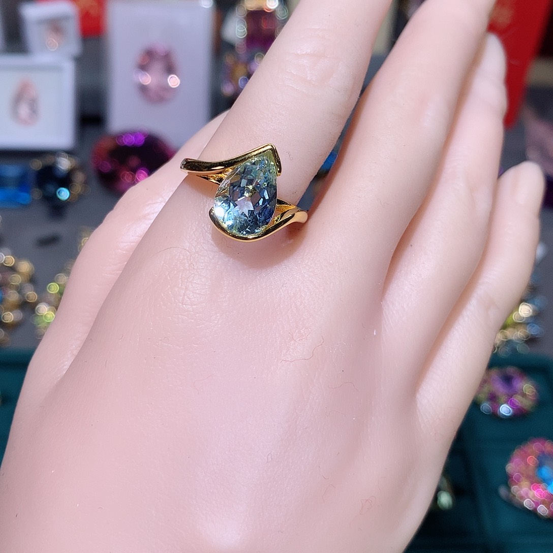 海蓝宝石戒指银S925镶嵌戒指