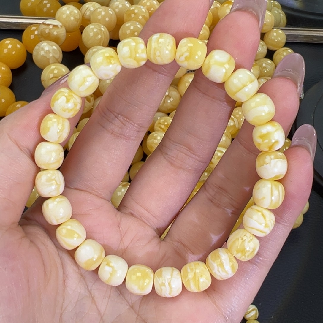 琥珀未镶嵌手链瓷白精工