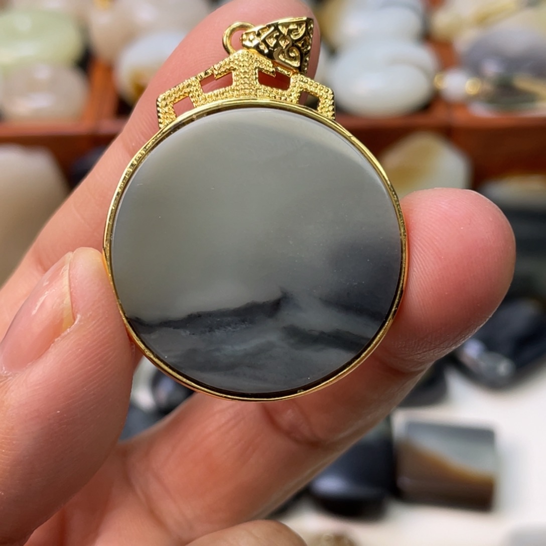 和田玉颈饰银S925镶嵌