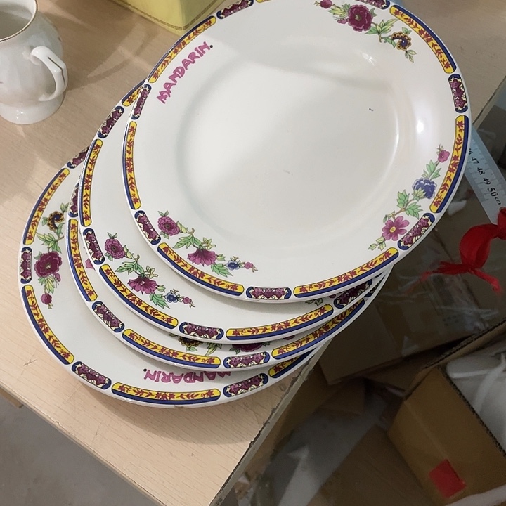 瓷片国营尾货强化瓷23厘米平盘4个 瑕疵品