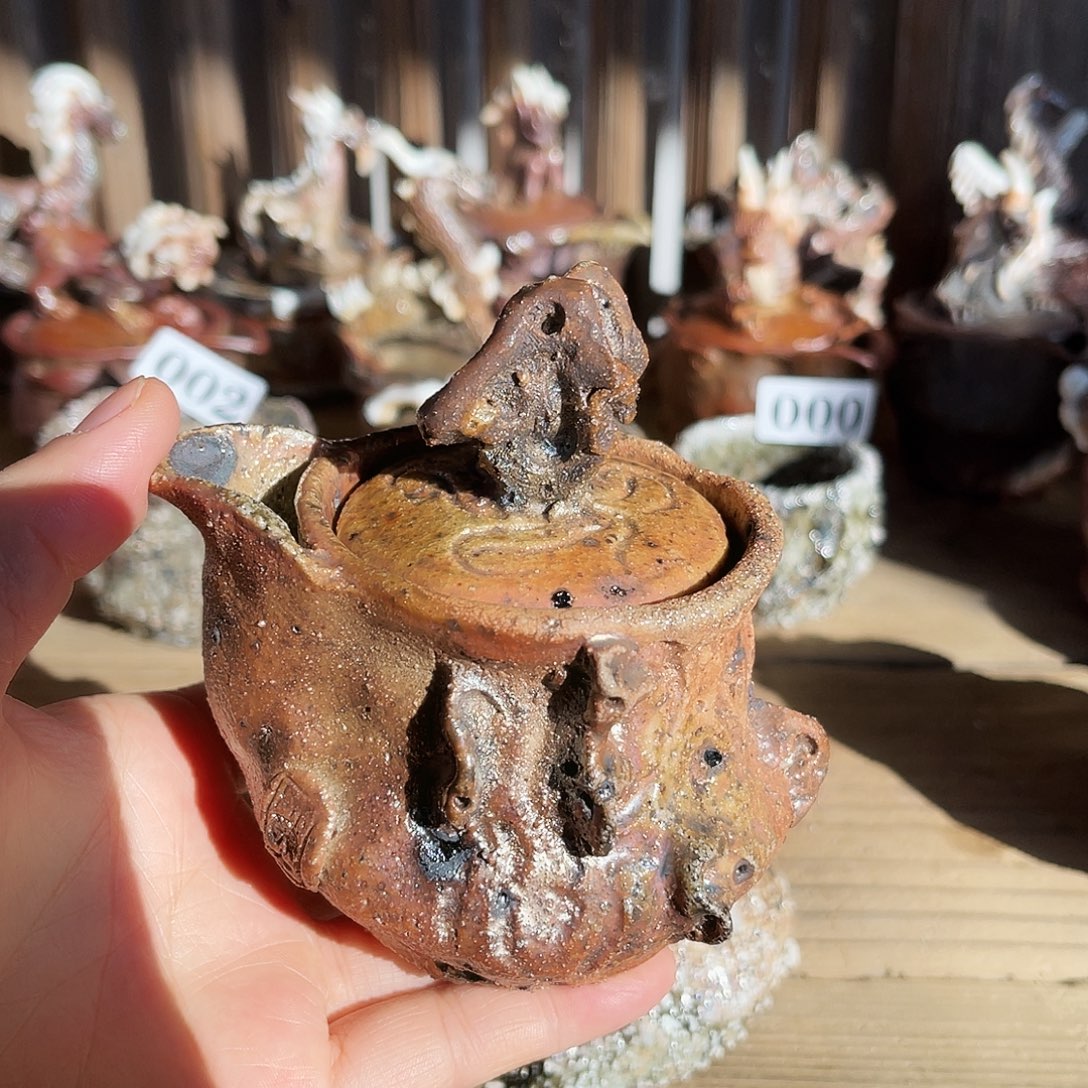 瓶柴烧粗陶手捏宝瓶