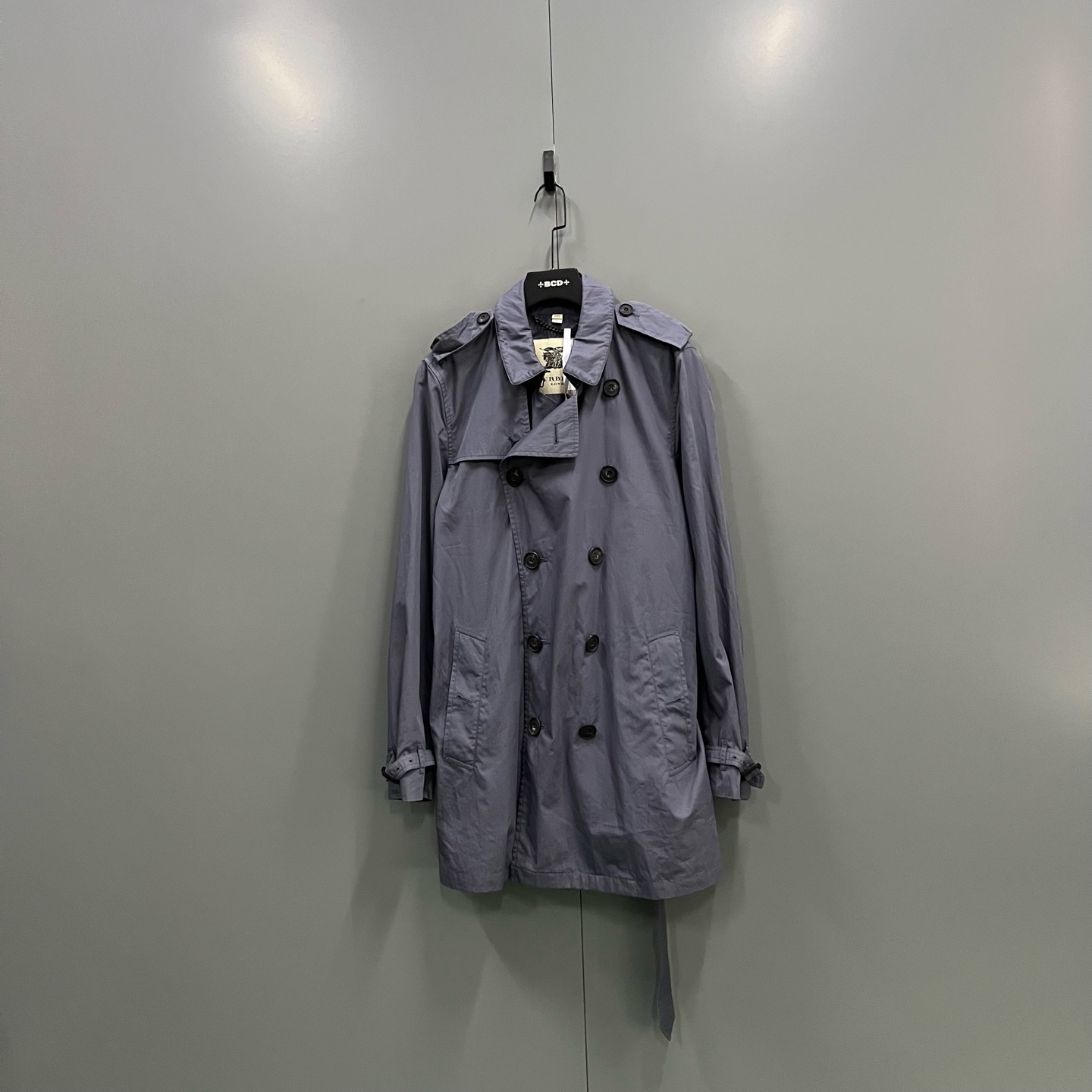 99新 BURBERRY/博柏利 jp1208 雾霾蓝双排扣风衣 52码 016497