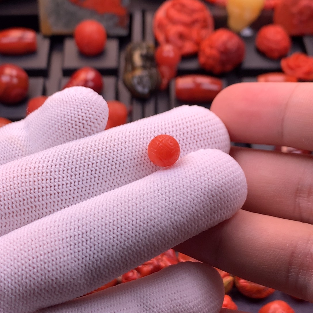 南红玛瑙未镶嵌精工樱桃红回纹圆珠对珠8.7mm