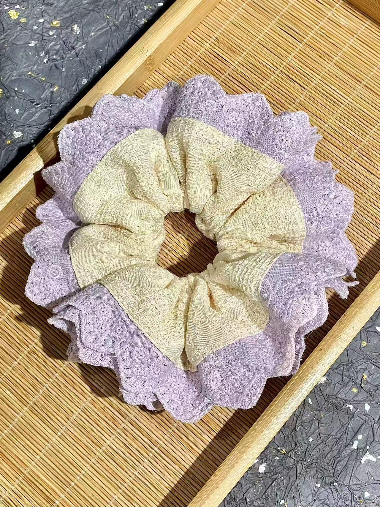 紫色蕾丝边韩版肠圈高档时尚