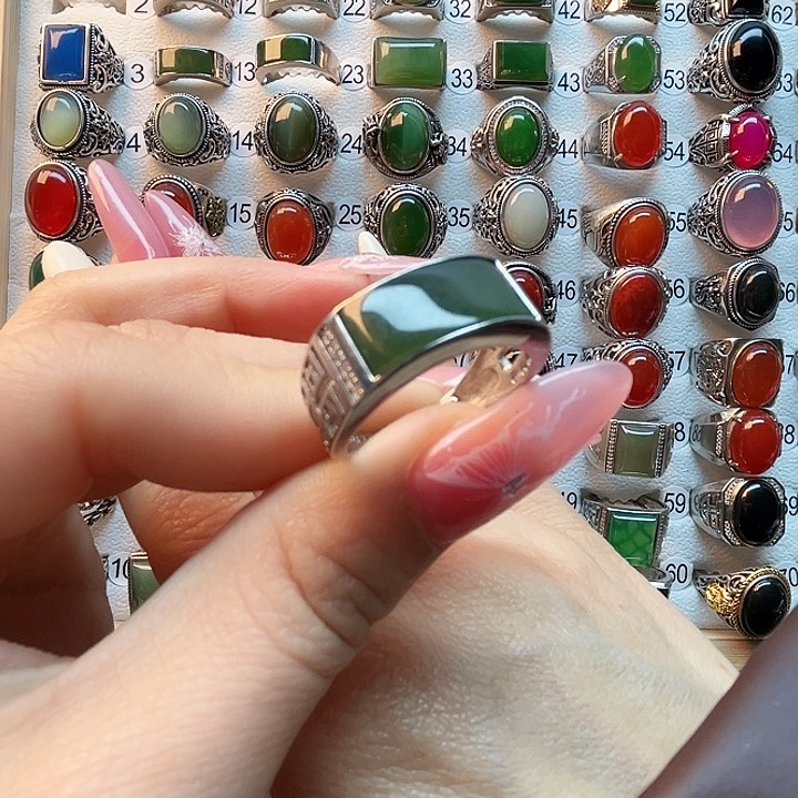 和田玉戒指银S925镶嵌