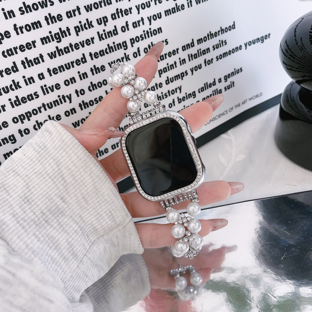 适用S10苹果手表S9表带小香风珍珠applewatch高级感链条iwatch7SE