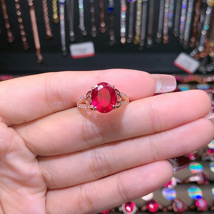 红宝石戒指银S925镶嵌911