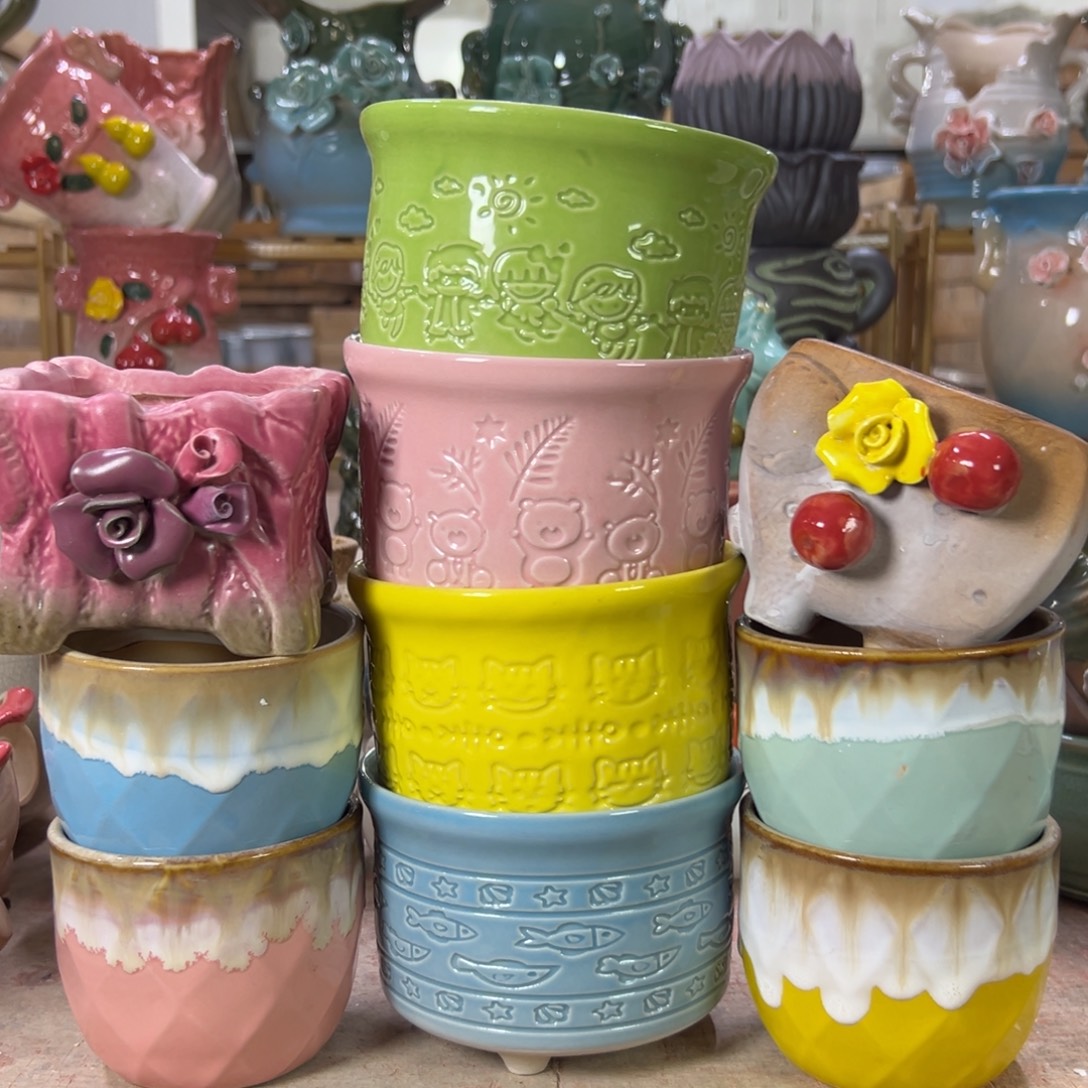 陶瓷花盆特价上新口8-12厘米粉微瑕