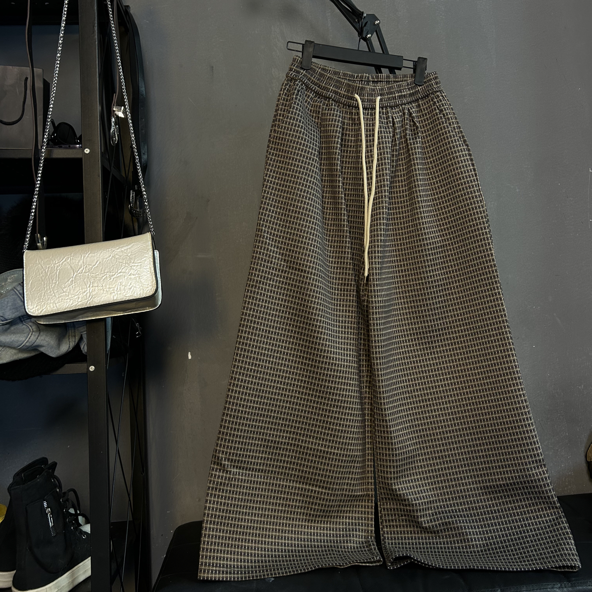 文艺格子 阔腿裤