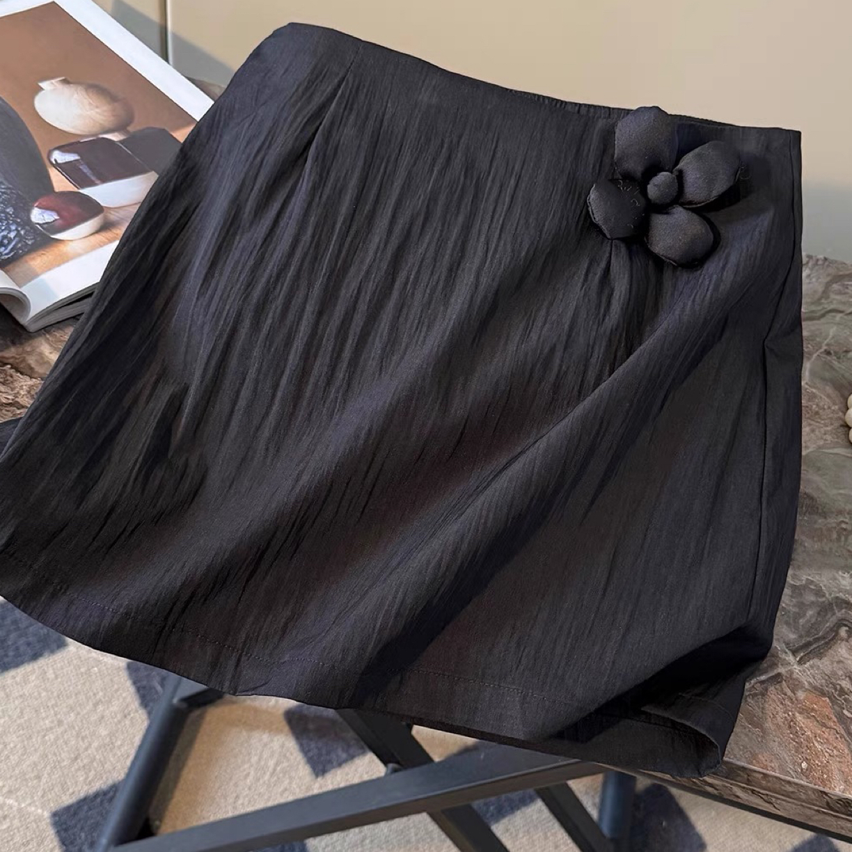 【CPL】早春新款亚麻重工花朵小半裙