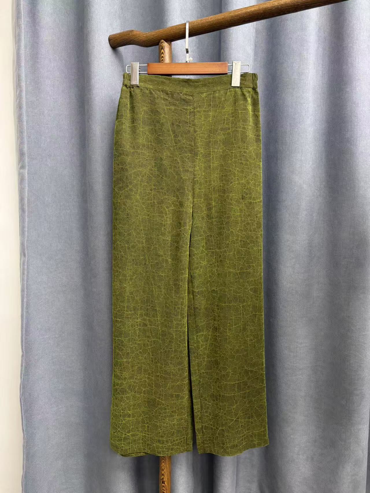 2025夏季新款休闲百搭款式桑蚕丝香云纱龟裂纹直筒裤女C029