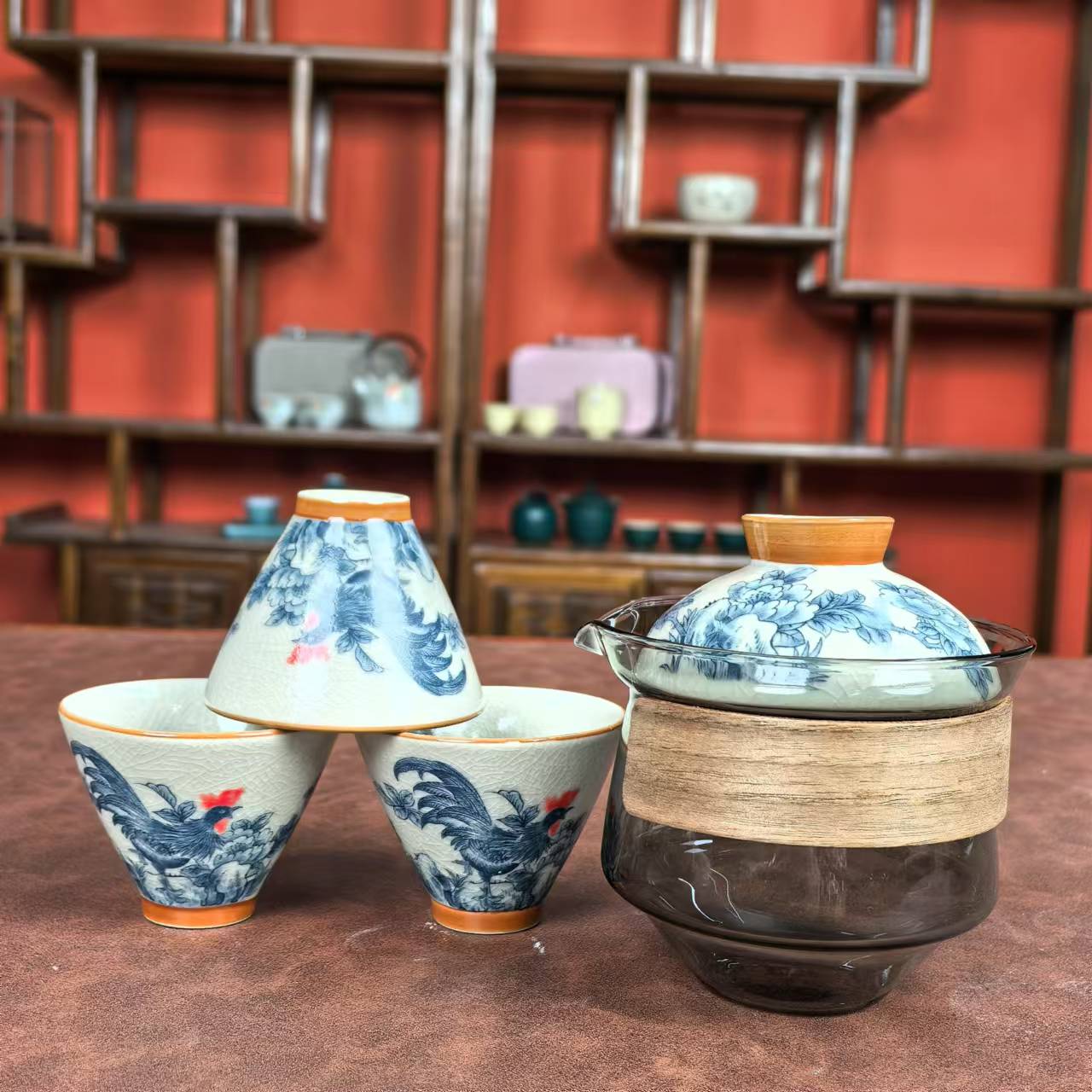 金鸡报晓 旅行套装 六件套高端礼盒装陶瓷高端茶器0638