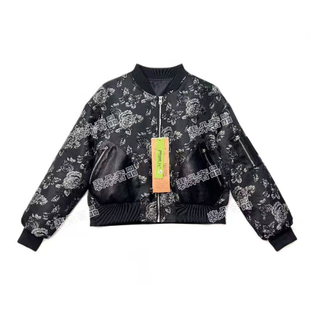 【中環专享品牌清-A】小牛皮黑色玫瑰刺绣夹克棒球服外套女Y818