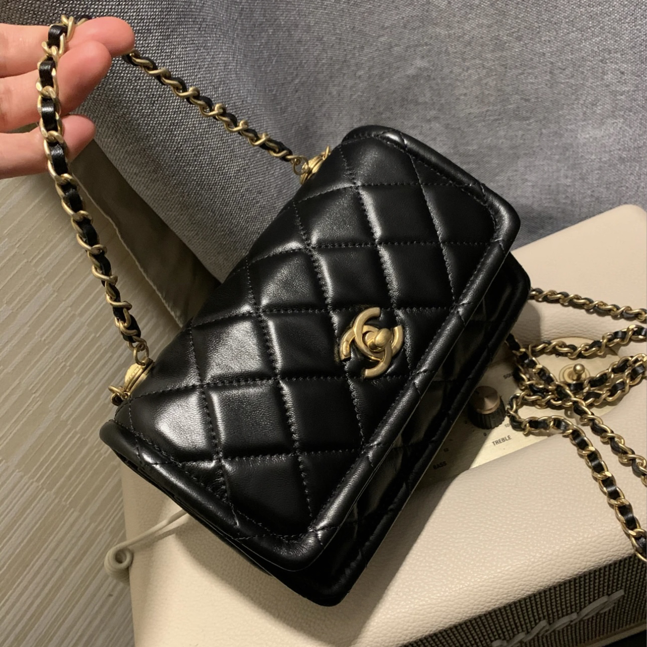 99新 Chanel/香奈儿 艾瑟尔中古/黑金金币豆腐单肩包/3731