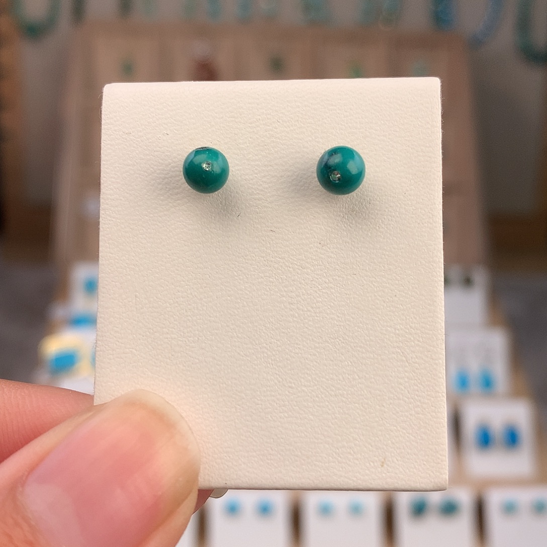 绿松石银S925镶嵌耳饰