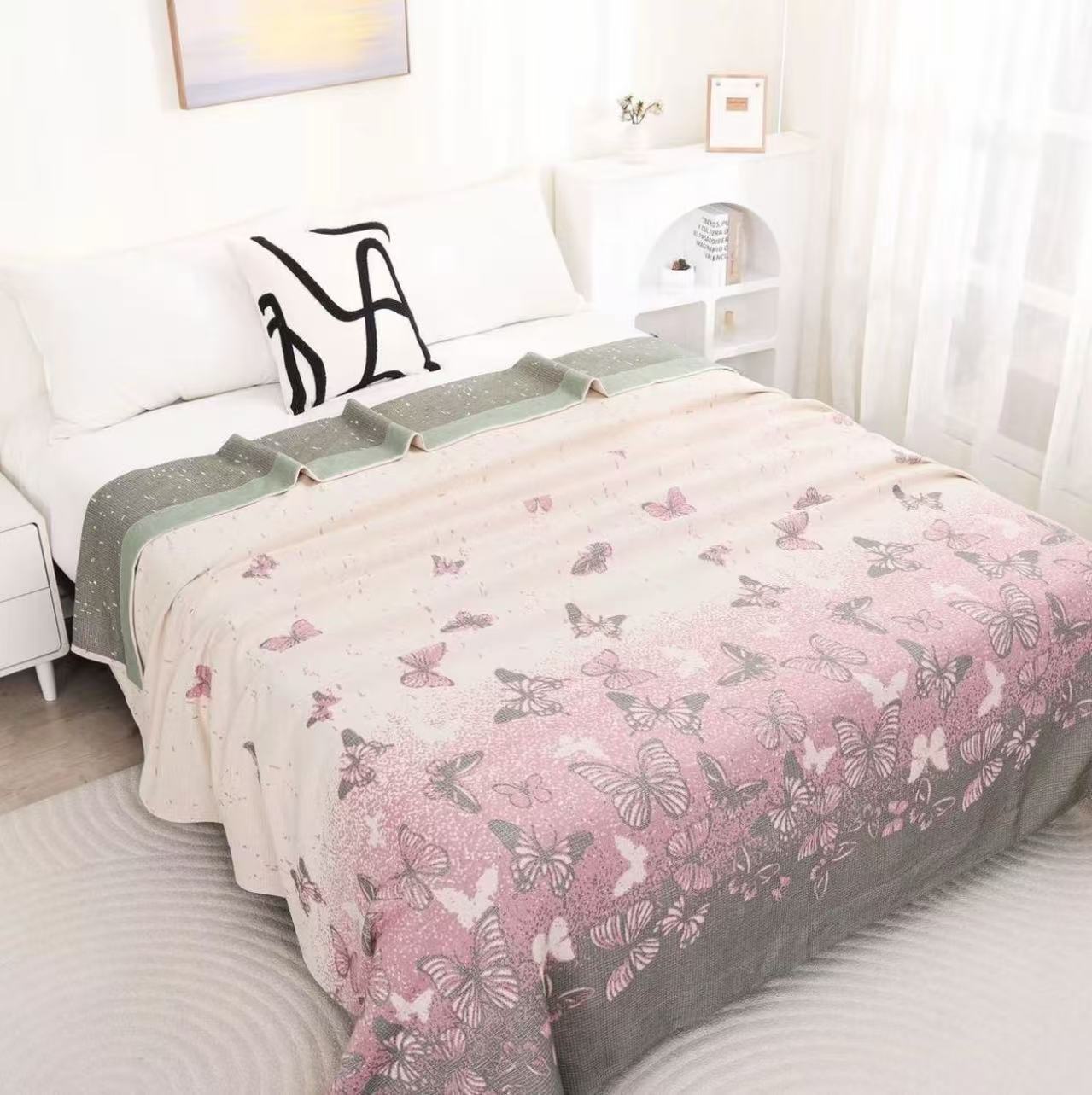 W【蝶依】230*250cm精梳棉汉麻四季通用多功能床盖亲肤透气机洗