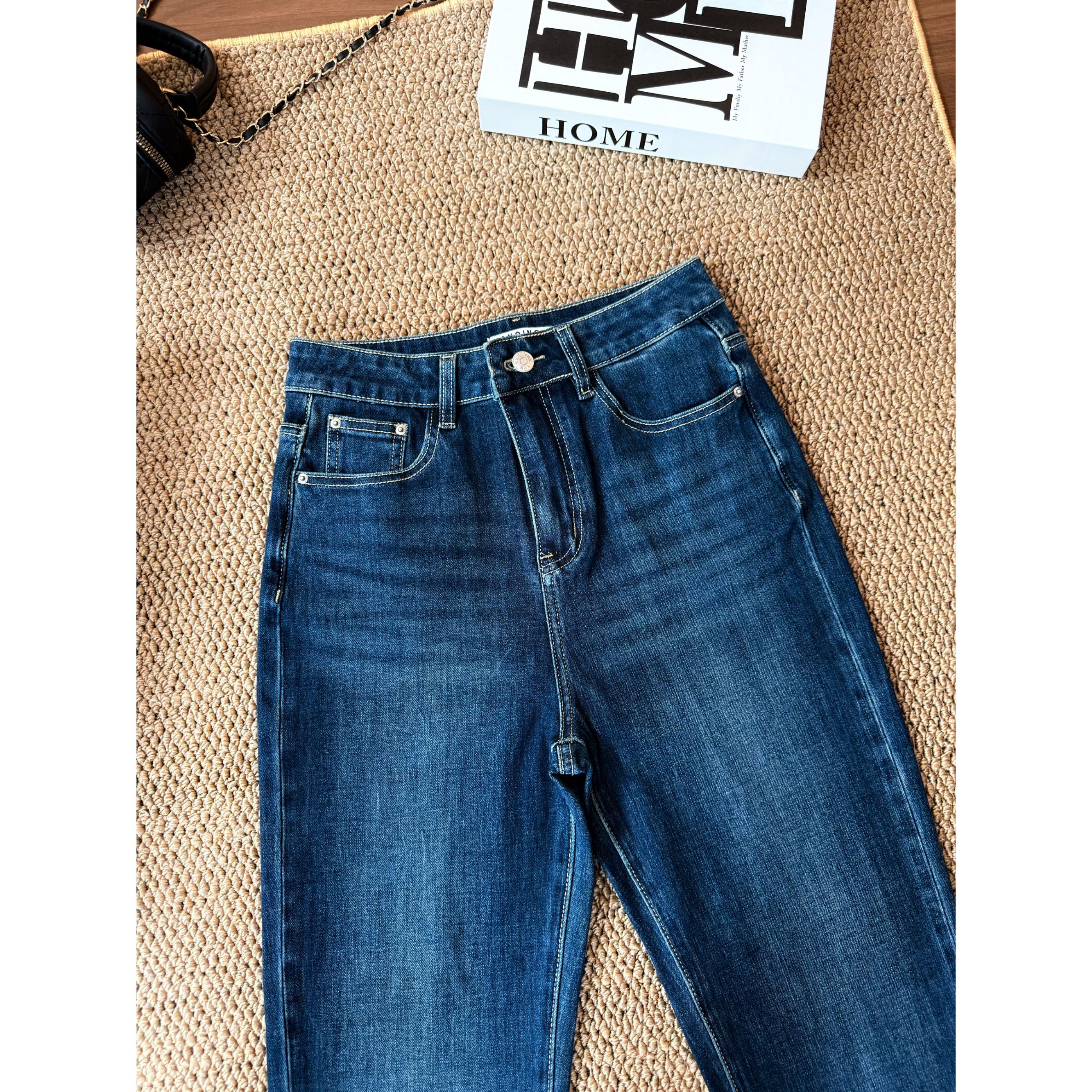 QiQi【港风深蓝】早秋经典港风牛仔裤女休闲显瘦长腿百搭烟管裤3601