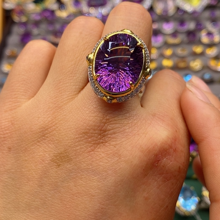 水晶戒指银S925镶嵌天然紫水晶戒指