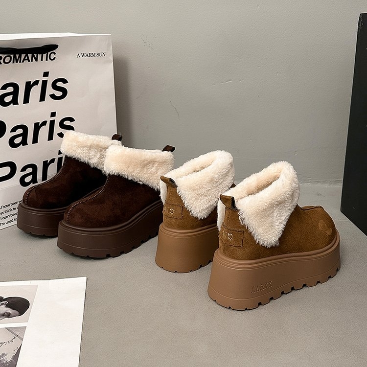 东北皮毛一体保暖厚底雪地靴女款2025新款冬季加绒加厚增高棉鞋子