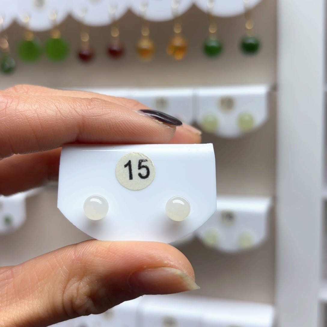 和田玉耳饰18K金镶嵌2