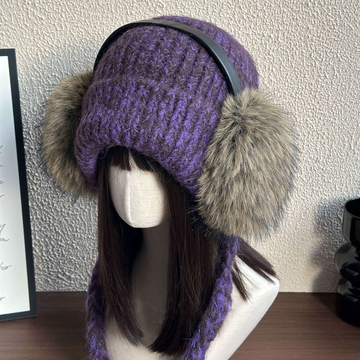 范哲萨超出片亚比风紫针织雷锋帽子女款2026新加厚女士毛绒雷锋帽