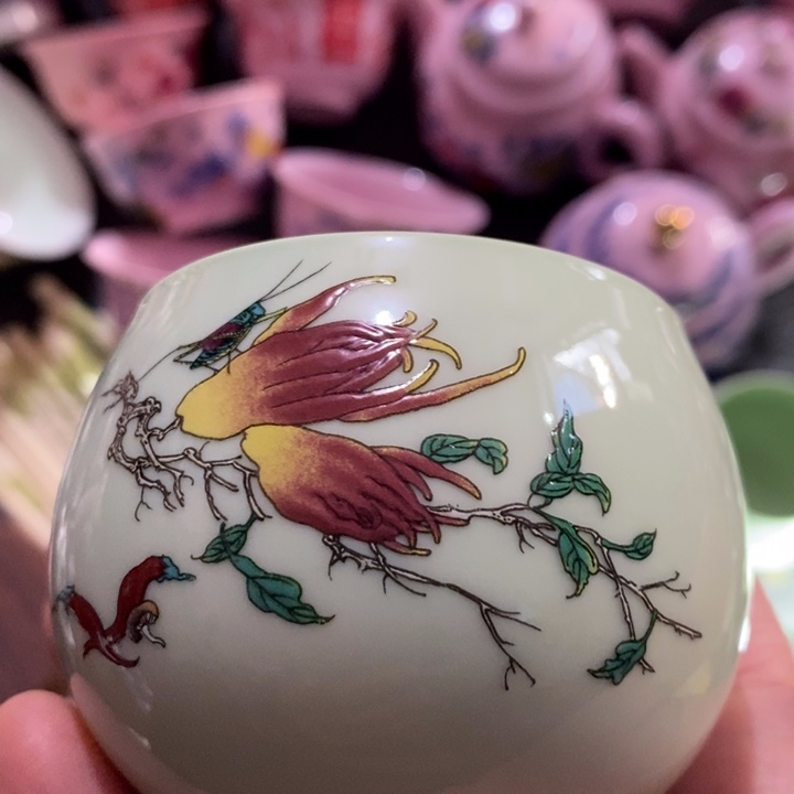 摆件瓷绿稀土福寿双全禅定杯