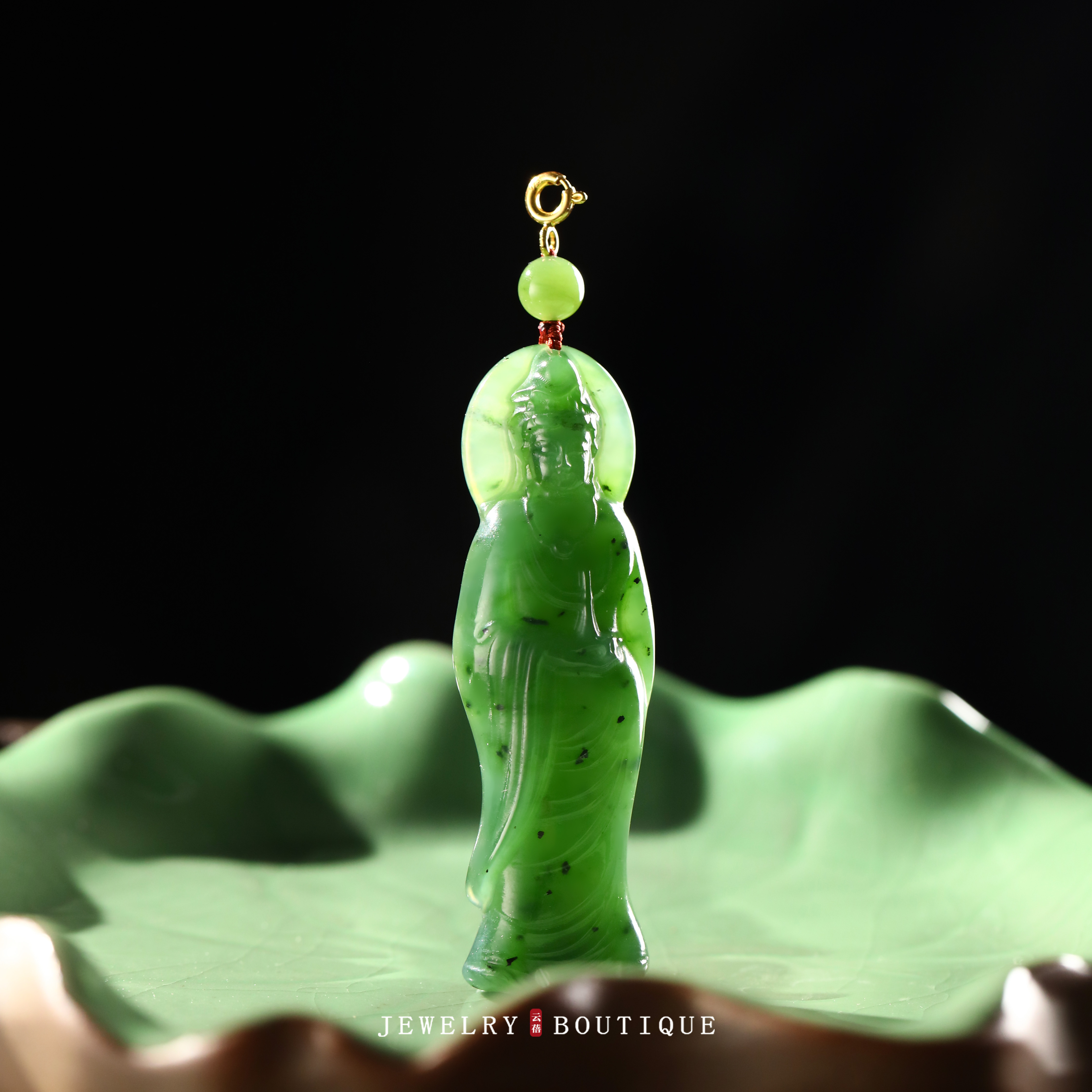 精雕观音碧玉吊坠编绳项链小众玉坠和田玉首饰礼物