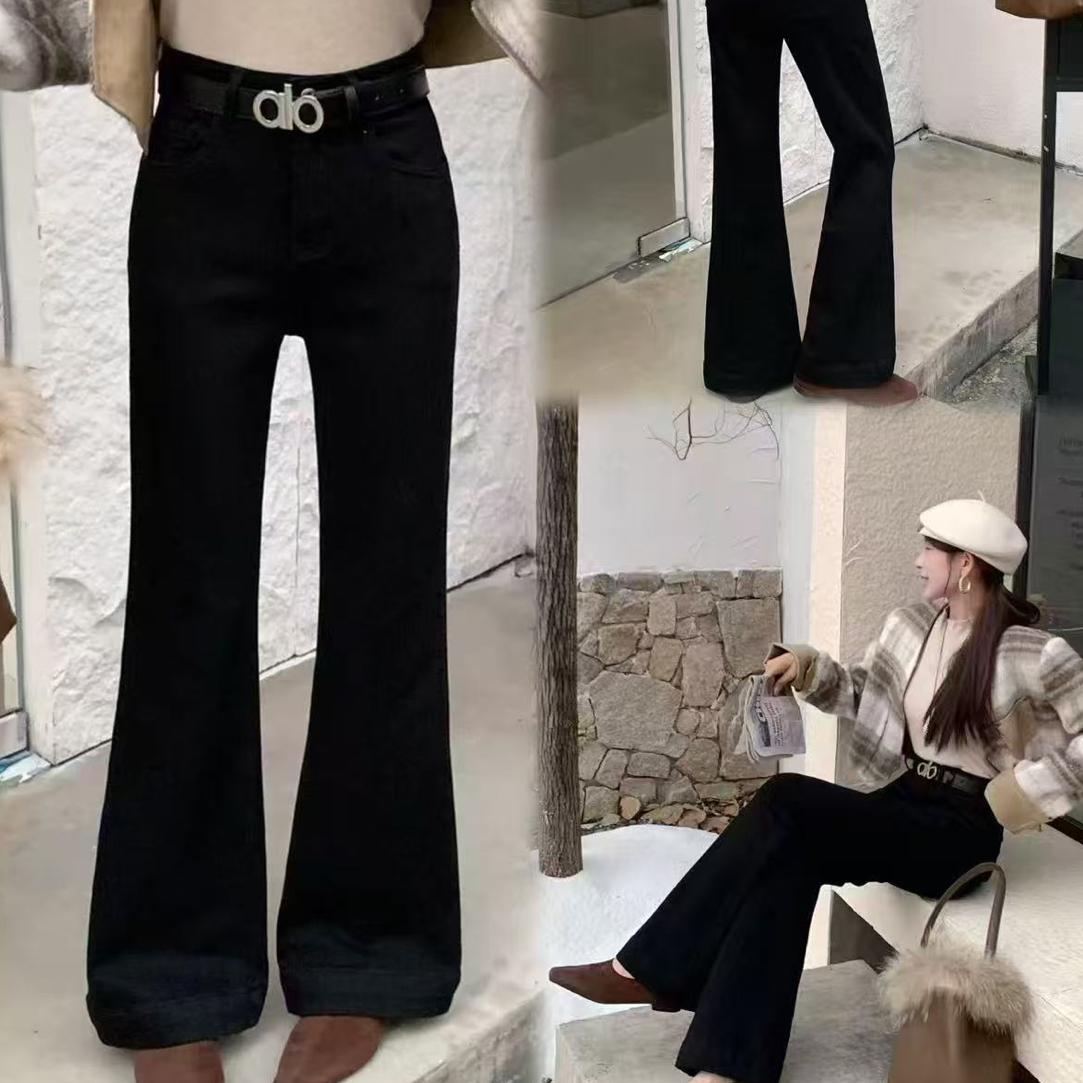 【云云精选】75201 冬季黑色复合绒喇叭裤