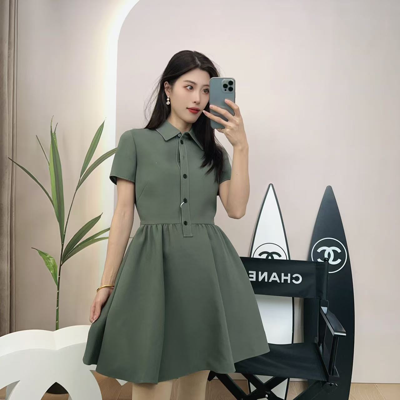 95新 DIOR/迪奥 麦殿/豆绿色短袖连衣裙36码/241118WFY7S04