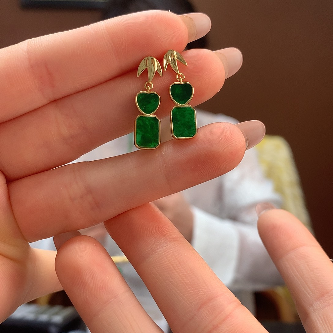 翡翠银S925镶嵌耳饰耳饰