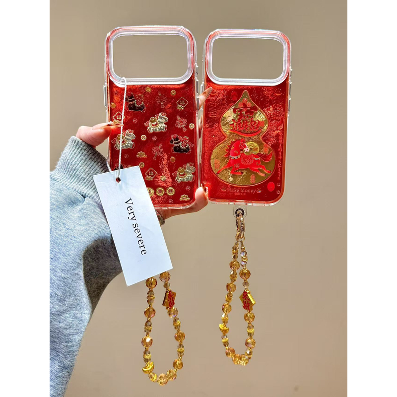 国风新年红色元宝葫芦小马链条适用苹果17promax手机壳15iphone16