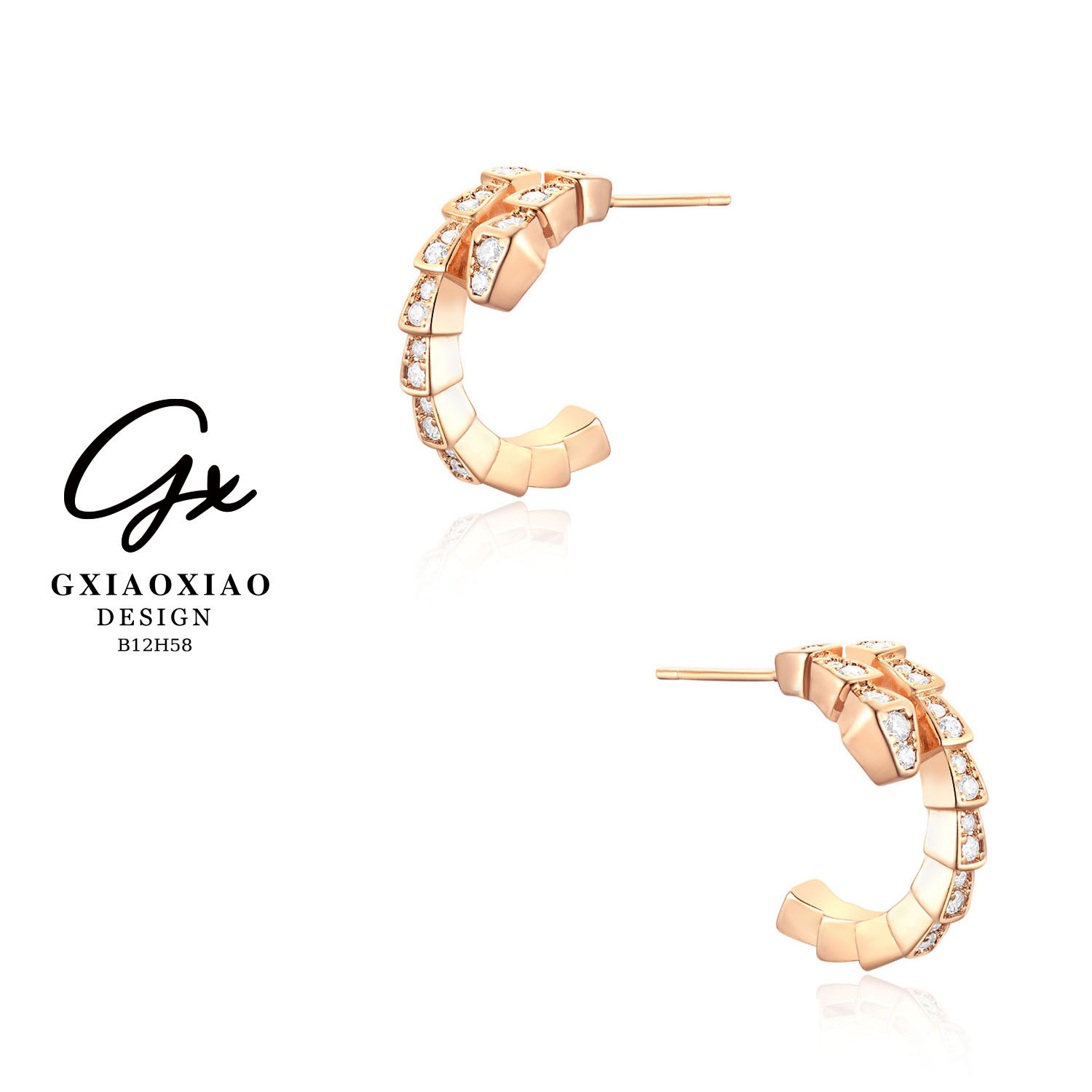 铜合金合成锆石耳饰 GXX 法式复古风情时尚蛇形耳环 B12H58